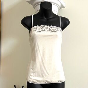 Lace Trim Y2K Retro Cream Off-White Cami Top Tank Top LOFT Size Small Stretchy 🌺